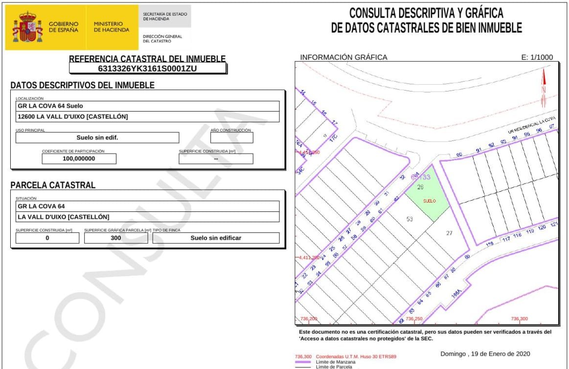 Urbano Solar en venta  en Calle La Cova La Vall Duix Castelln