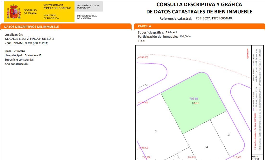 Solar en venta en Calle Numero 6 Benimuslem Valencia