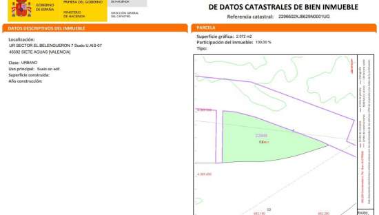 Solar en venta en Calle Belengueron Siete Aguas Valencia