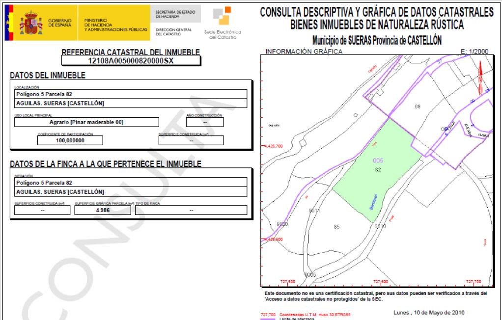 Suelo Rstico No Urbanizable en venta en Partida Aguilas Sueras Castelln
