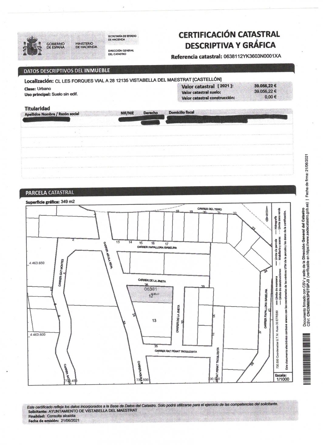 Terreno Urbano en venta en Vistabella Del Maestrazgo, Castellón