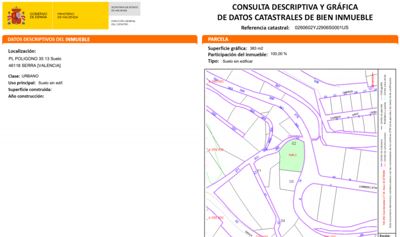 Venta de finca rstica por 24000 con 394m en calle poligono 35 parcela 13 Serra
