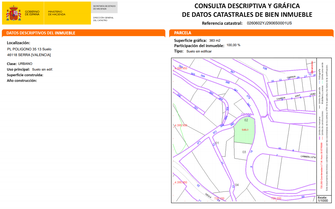 Venta de finca rstica por 24000 con 394m en calle poligono 35 parcela 13 Serra