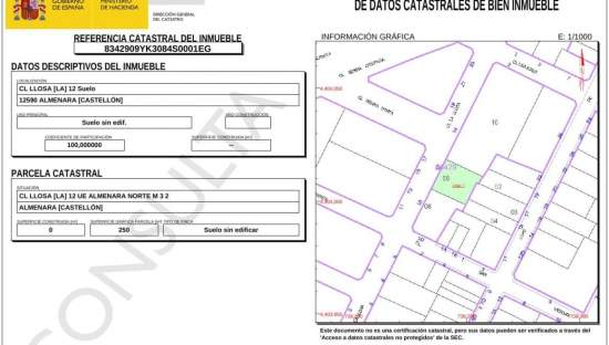 Urbano Solar en venta  en Calle La Llosa Almenara Castelln