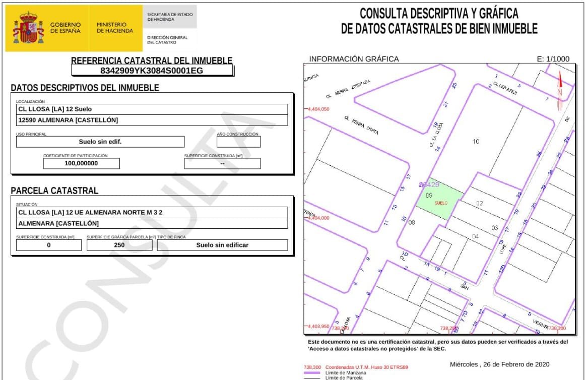 Urbano Solar en venta  en Calle La Llosa Almenara Castelln