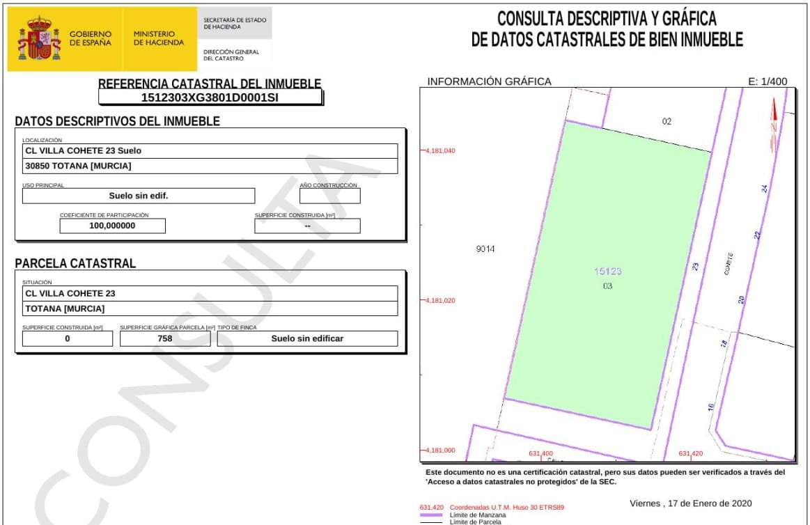 Urbano Solar en venta  en Calle Villa Cohete Totana Murcia