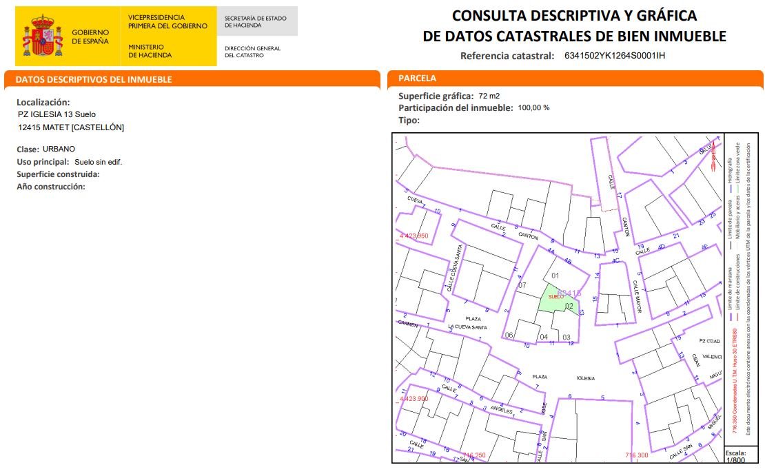 Solar en venta en Plaza Iglesia Matet Castelln