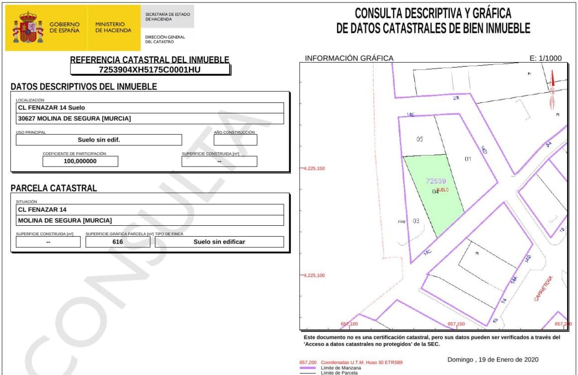 Solar en venta en Calle Fenazar Molina De Segura Murcia