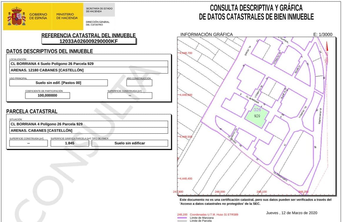 Urbano (Solar) en venta  en Calle Borriana, Cabanes, Castellón