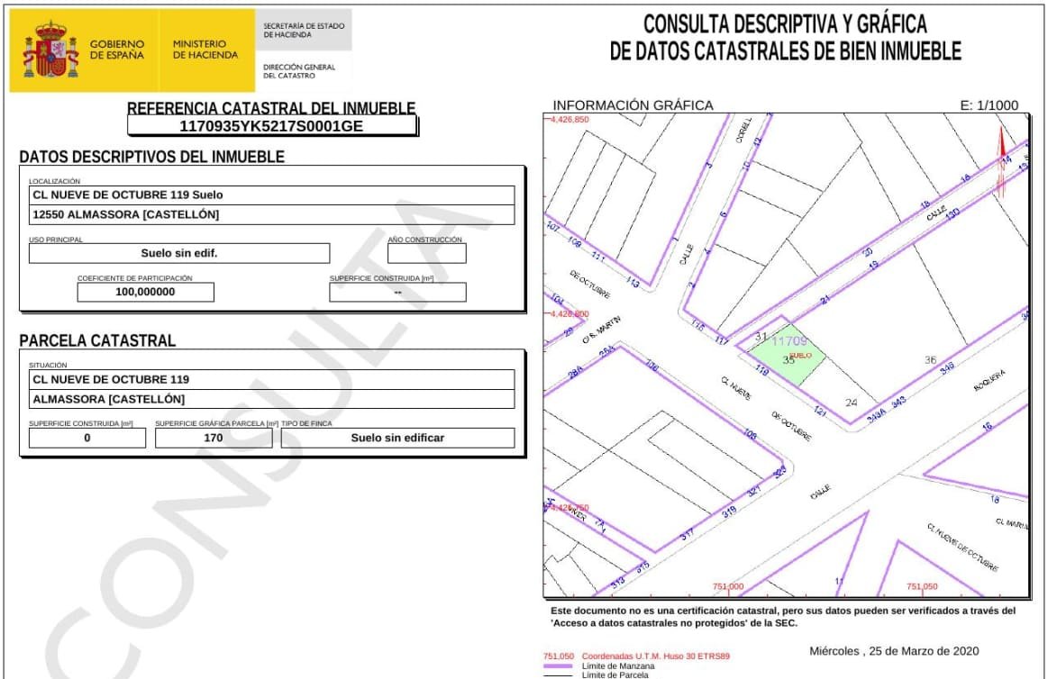 Urbano Solar en venta  en Calle Nueve De Octubre Almazora Castelln