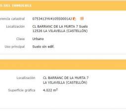 Urbano (Solar) en venta  en Calle Barranc De La Murta, La Vilavella, Castellón