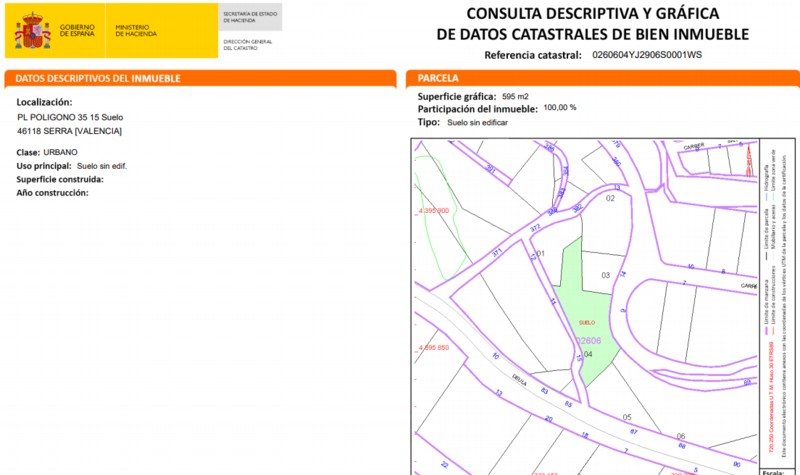 Se oferta suelo urbano residencial por 35000 de 464m en calle poligono 35 parcela 15 en Serra
