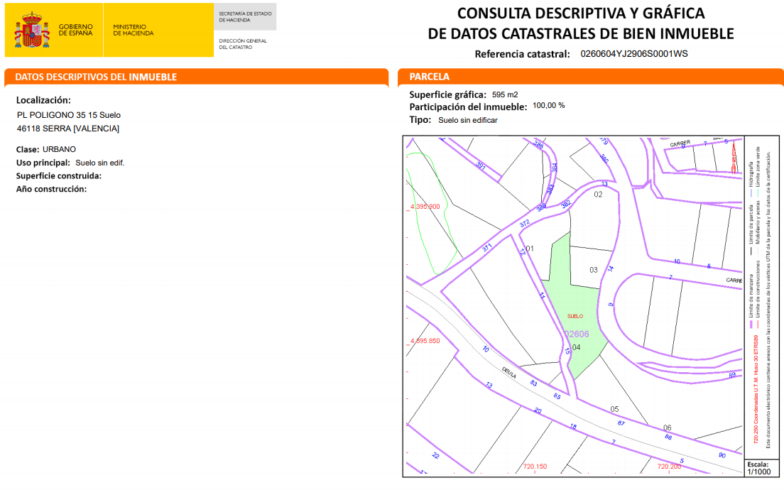 Se oferta suelo urbano residencial por 35000 de 464m en calle poligono 35 parcela 15 en Serra