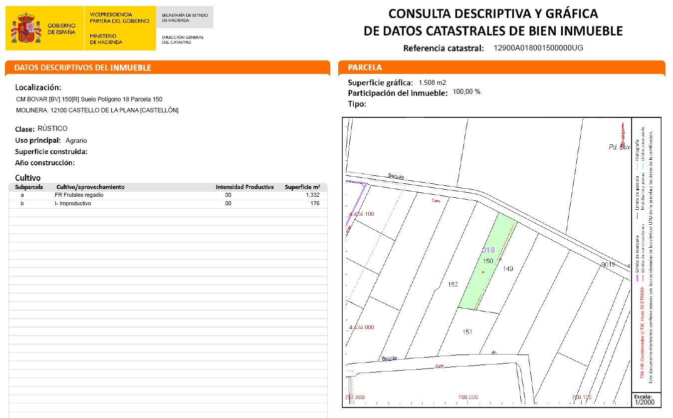 Finca rstica a la venta en calle partida de la molinera Castelln de la PlanaCastell de la Plana por 41000 de 1626m